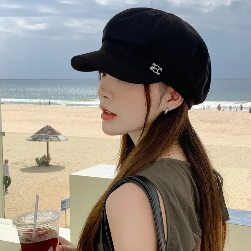 Women's Beige British Fashion Octagonal Beret Hat - Image 8