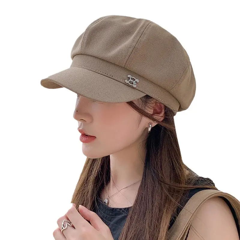 Women's Beige British Fashion Octagonal Beret Hat - Image 9