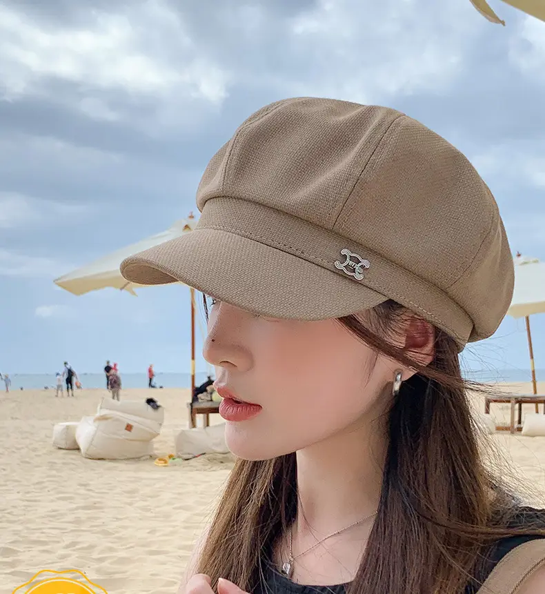 Women's Beige British Fashion Octagonal Beret Hat — feature 1