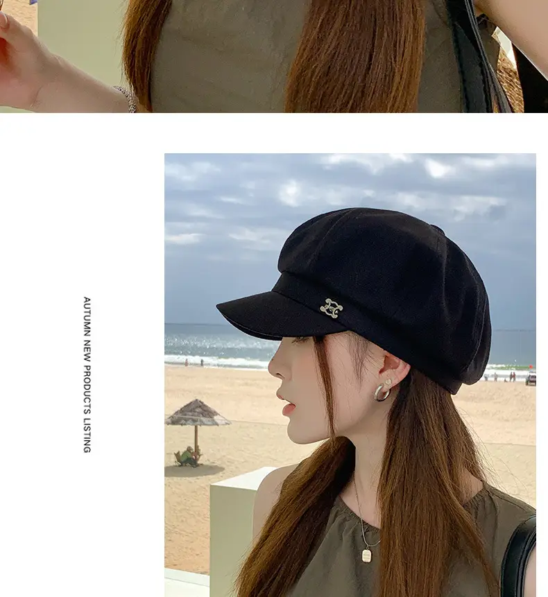 Women's Beige British Fashion Octagonal Beret Hat — feature 10