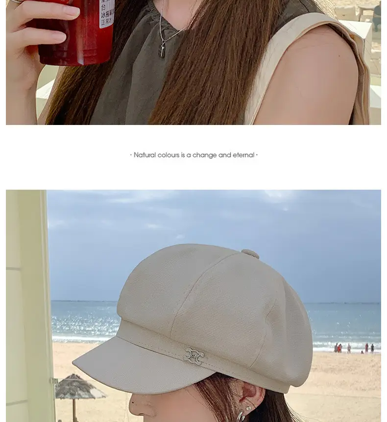 Women's Beige British Fashion Octagonal Beret Hat — feature 12