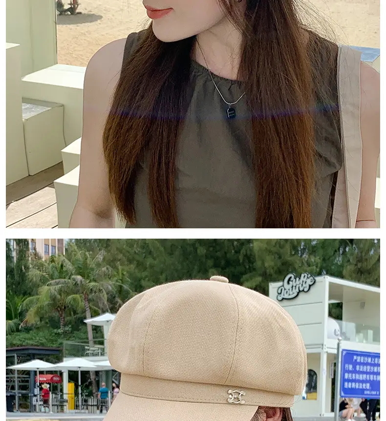 Women's Beige British Fashion Octagonal Beret Hat — feature 13