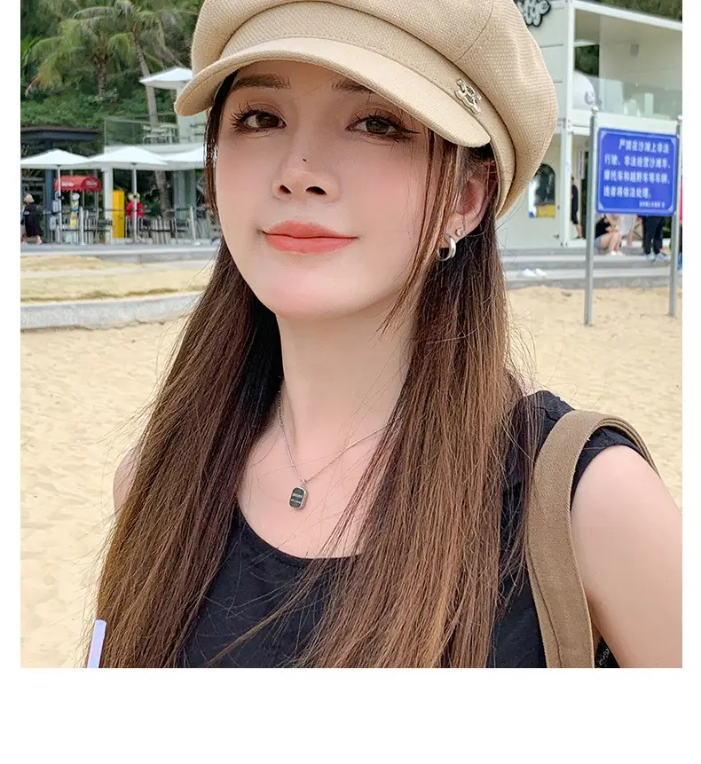 Women's Beige British Fashion Octagonal Beret Hat — feature 15