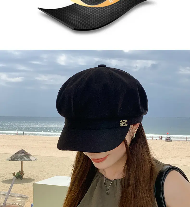 Women's Beige British Fashion Octagonal Beret Hat — feature 3