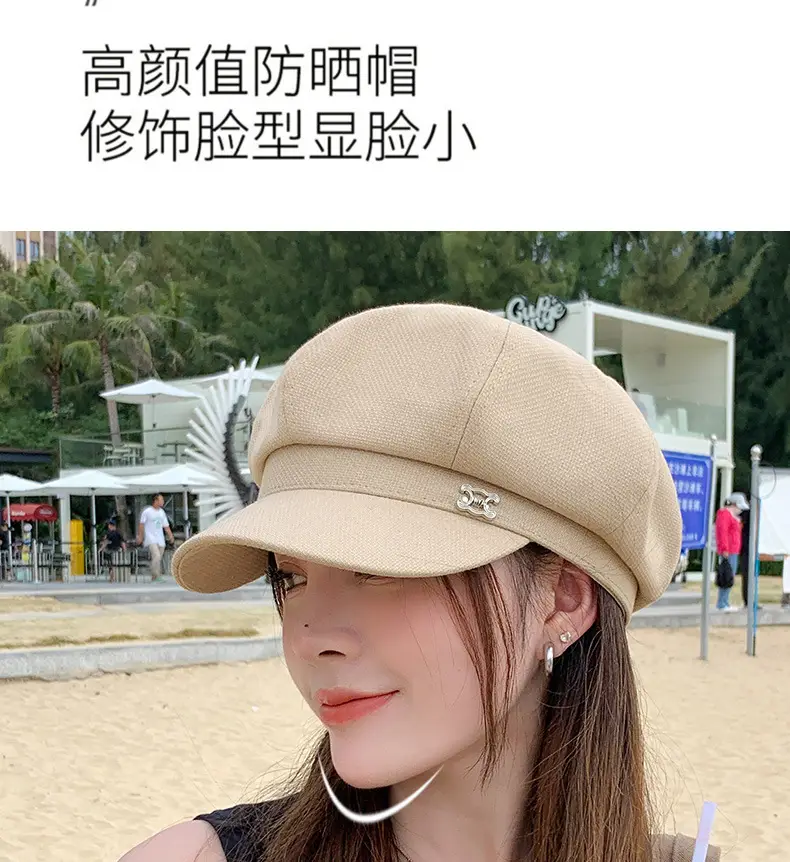 Women's Beige British Fashion Octagonal Beret Hat — feature 5