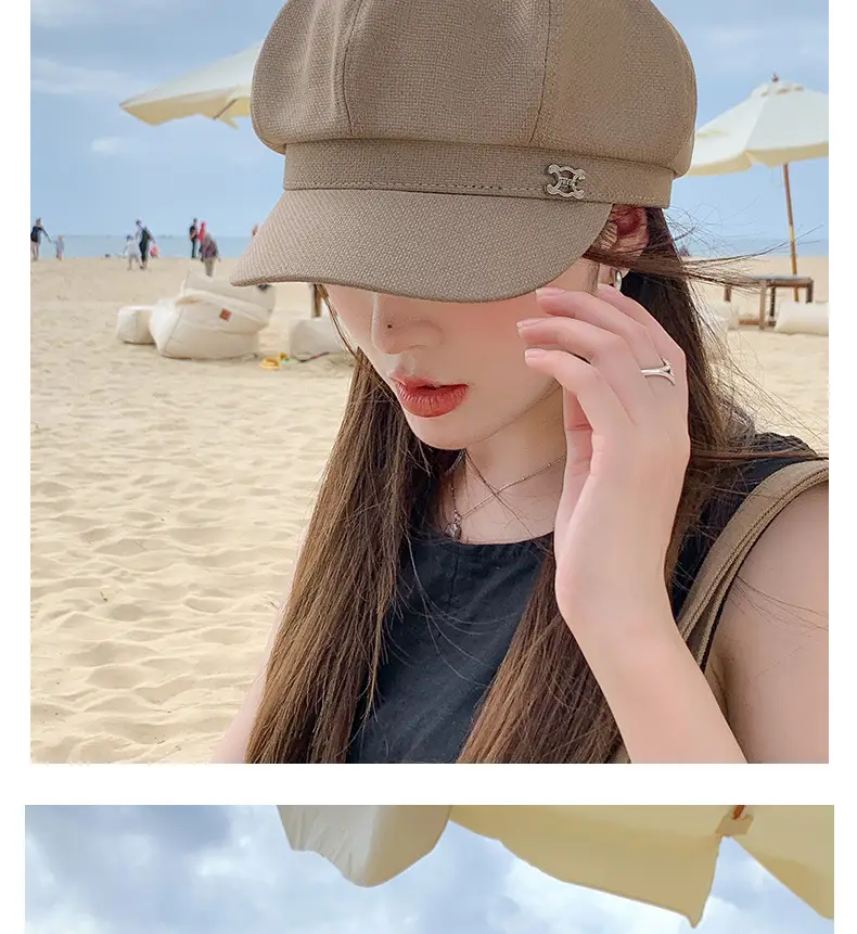 Women's Beige British Fashion Octagonal Beret Hat — feature 7