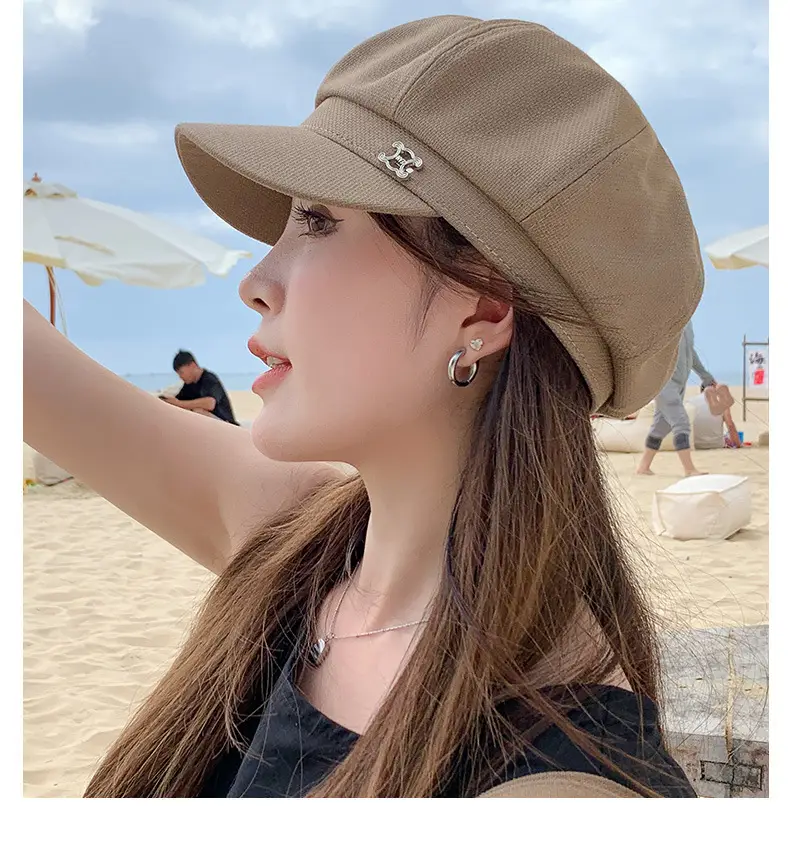 Women's Beige British Fashion Octagonal Beret Hat — feature 8