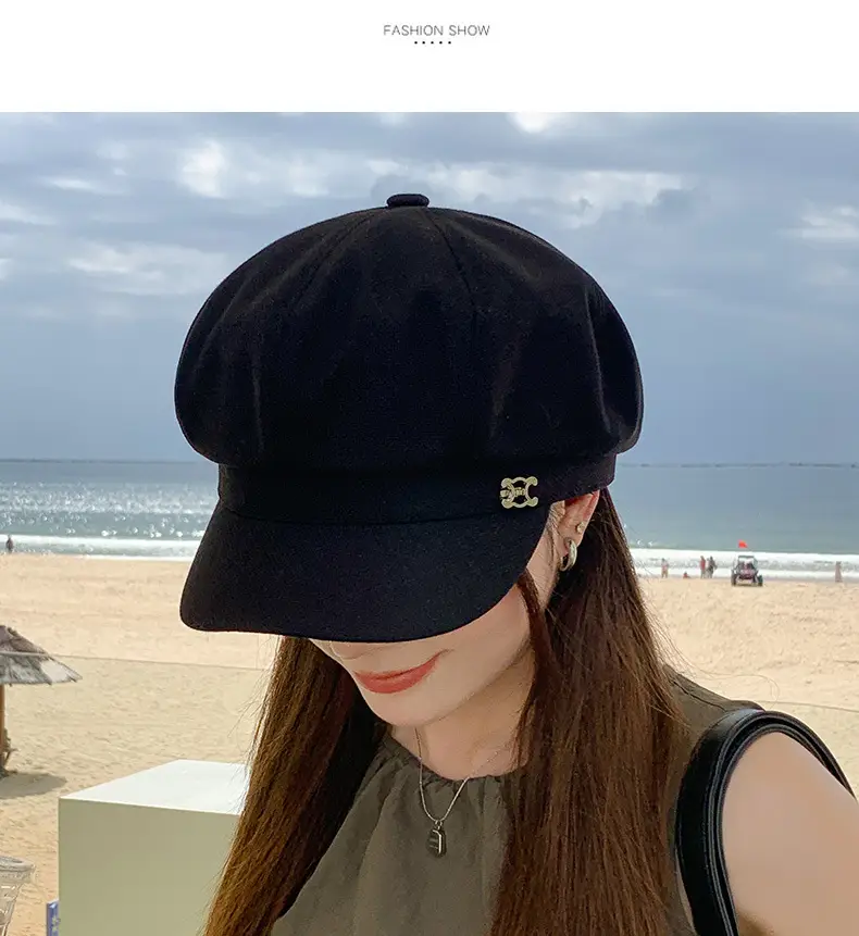 Women's Beige British Fashion Octagonal Beret Hat — feature 9