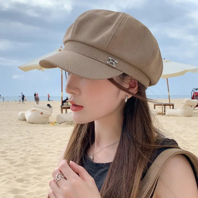 Women's Beige British Fashion Octagonal Beret Hat - Image 4