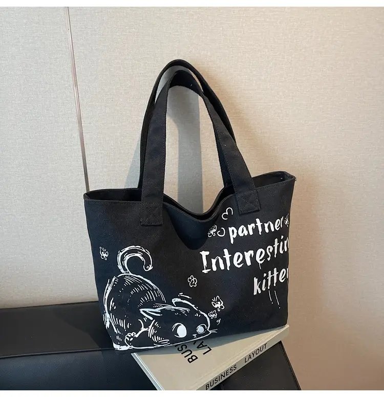 Women Canvas Tote Bag with Cat Print Large Capacity — feature 22