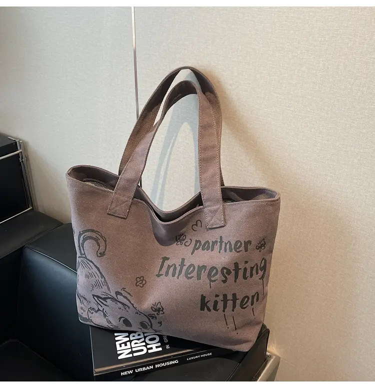 Women Canvas Tote Bag with Cat Print Large Capacity — feature 23