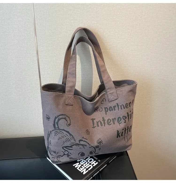 Women Canvas Tote Bag with Cat Print Large Capacity — feature 24