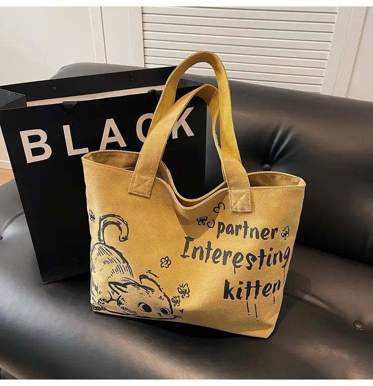 Women Canvas Tote Bag with Cat Print Large Capacity — feature 25