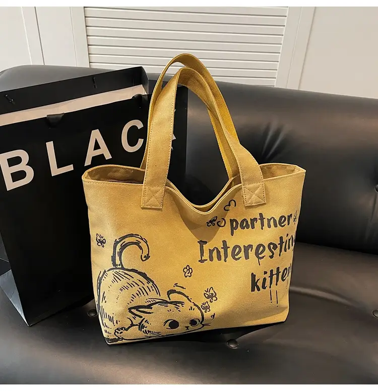 Women Canvas Tote Bag with Cat Print Large Capacity — feature 26
