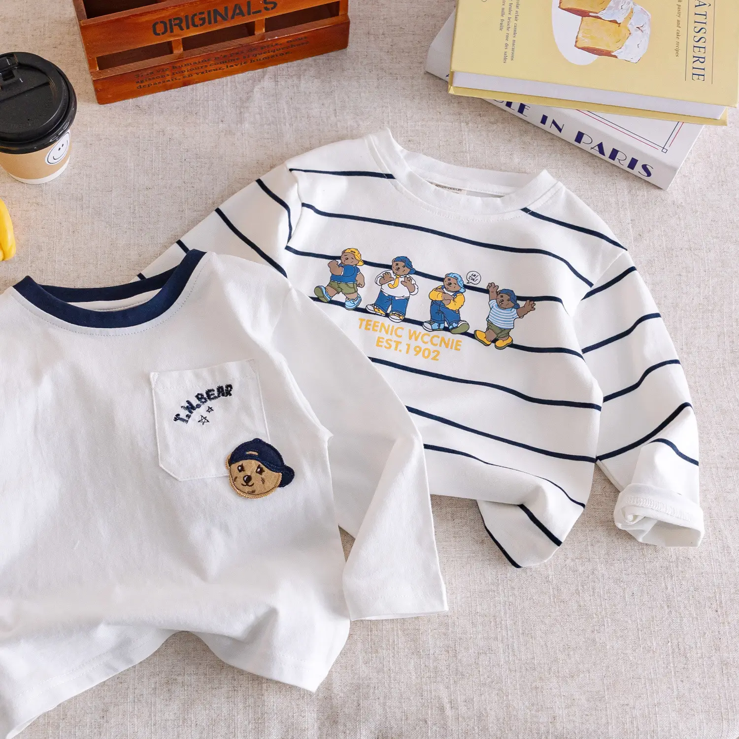 Children's Long Sleeve T-Shirt Cartoon Bear Thank You Design - Image 4
