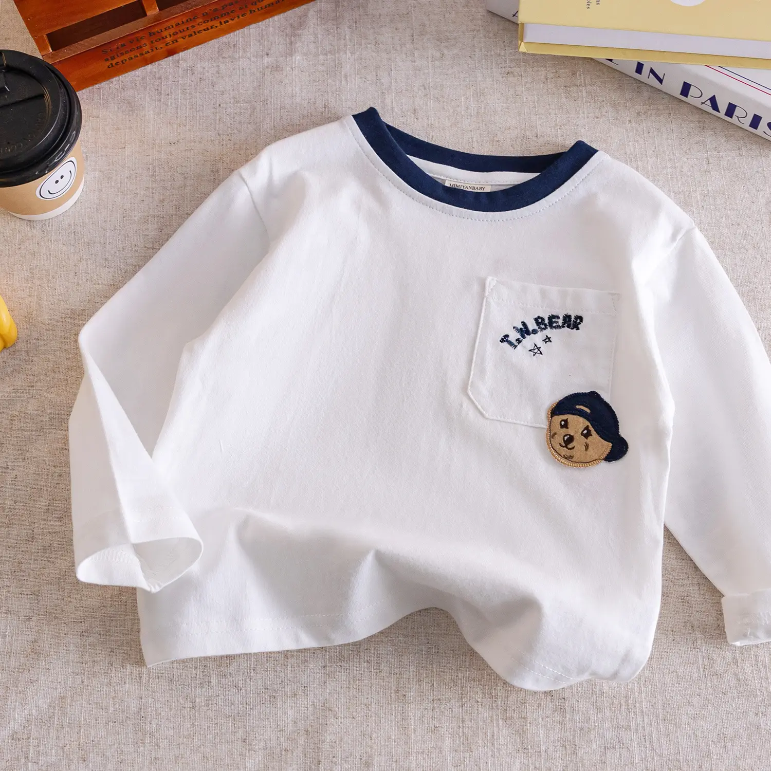 Children's Long Sleeve T-Shirt Cartoon Bear Thank You Design - Image 2