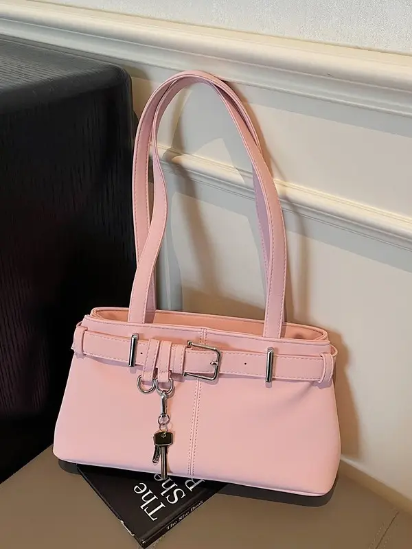 Pink Crossbody Bag with Belt Buckle for Women - Image 6