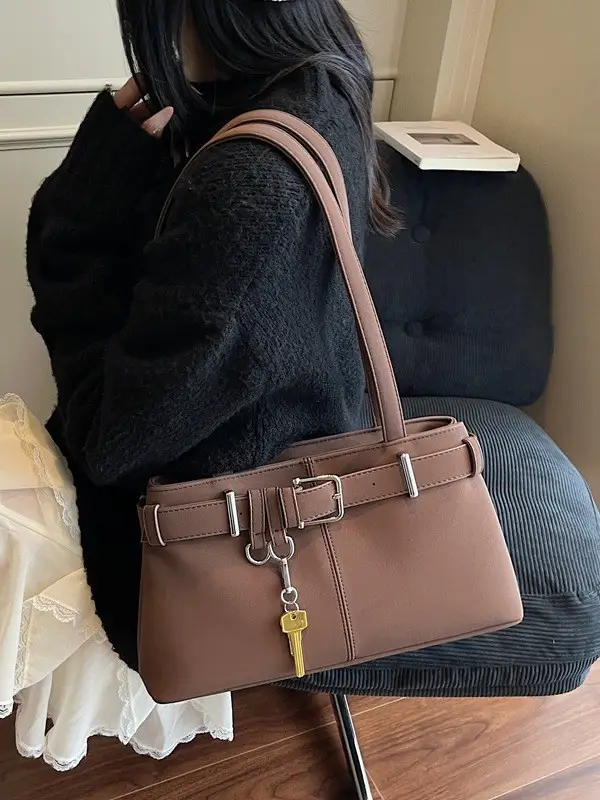 Pink Crossbody Bag with Belt Buckle for Women - Image 8