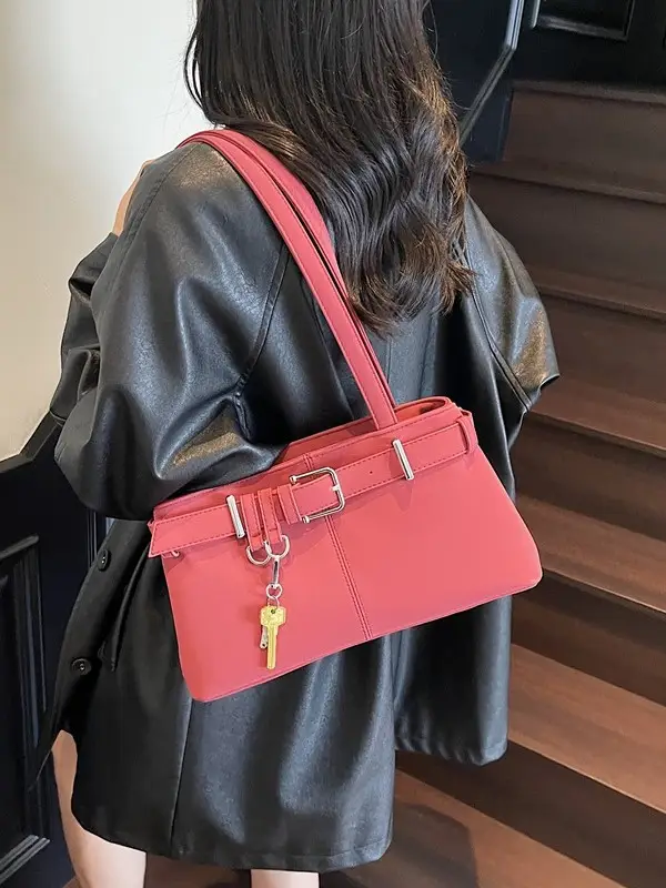 Pink Crossbody Bag with Belt Buckle for Women - Image 9