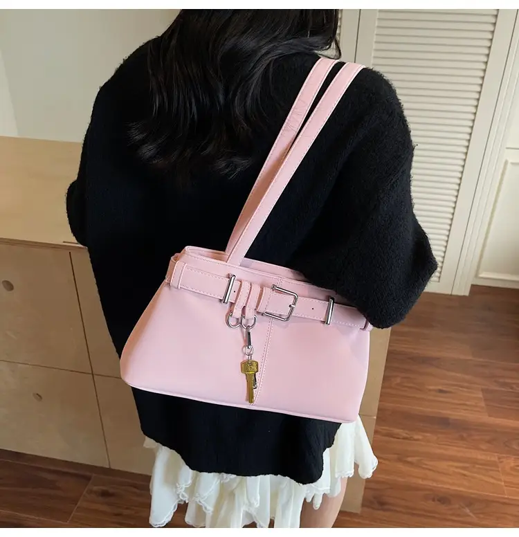 Pink Crossbody Bag with Belt Buckle for Women — feature 11