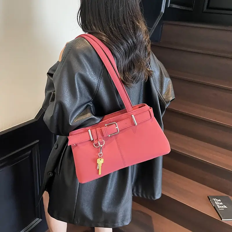 Pink Crossbody Bag with Belt Buckle for Women - Image 5