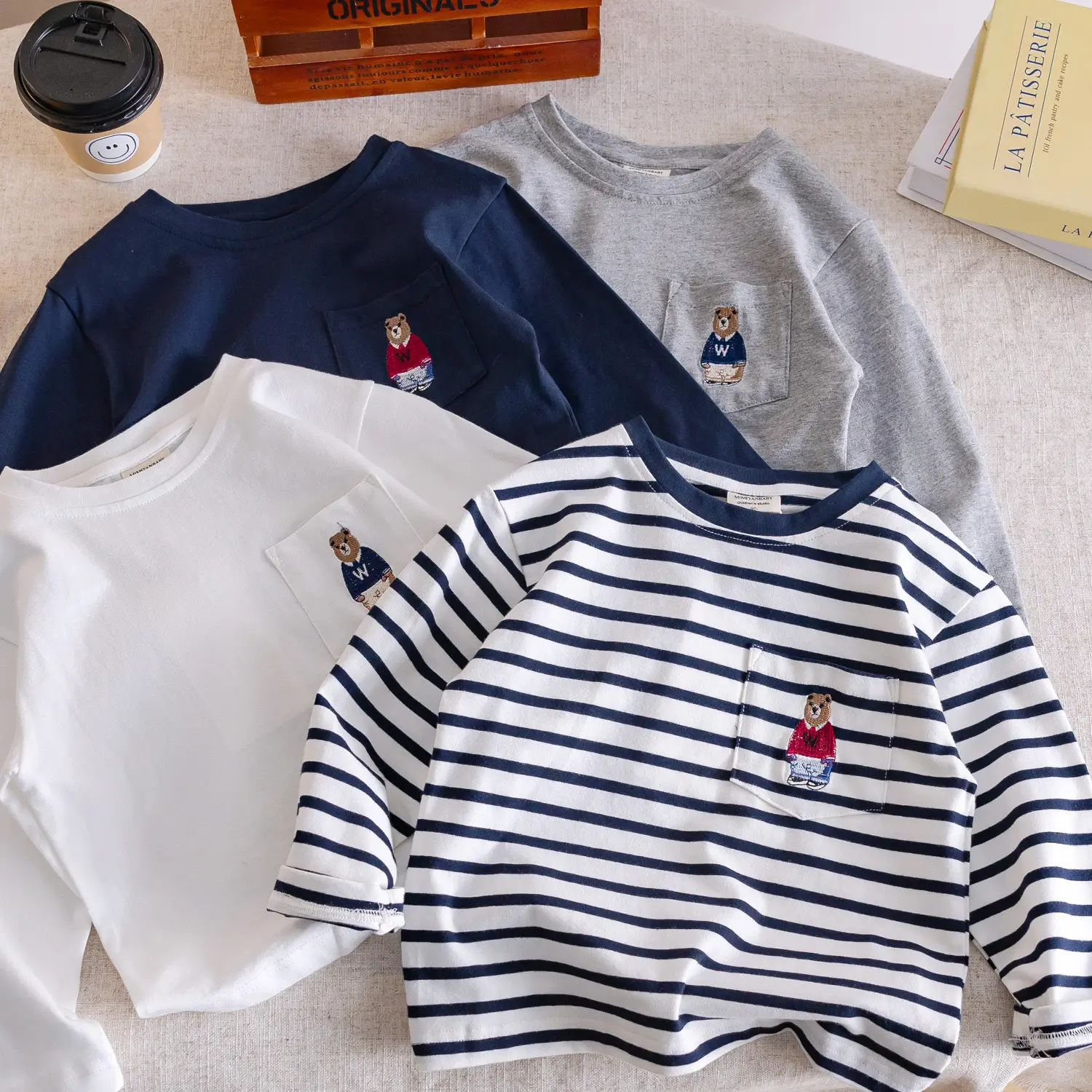 Children's Striped Long Sleeve T-Shirt Bear Print 2025 - Image 6