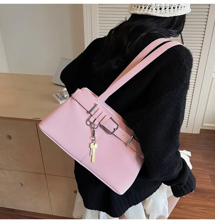 Pink Belt Buckle Shoulder Handbag for Women 2026 — feature 11