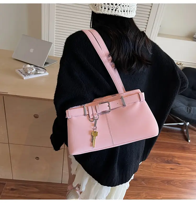 Pink Belt Buckle Shoulder Handbag for Women 2026 — feature 12