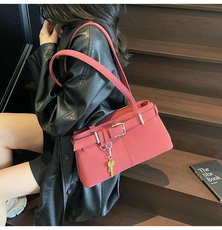 Pink Belt Buckle Shoulder Handbag for Women 2026 — feature 17