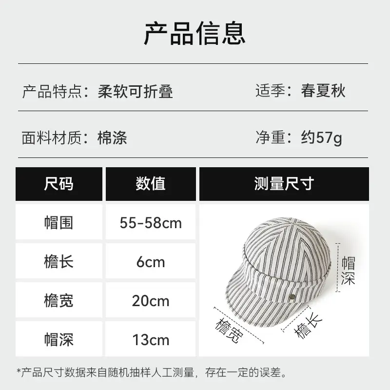 Korean Style Retro Striped Face Hat for Women Spring Autumn - Image 7