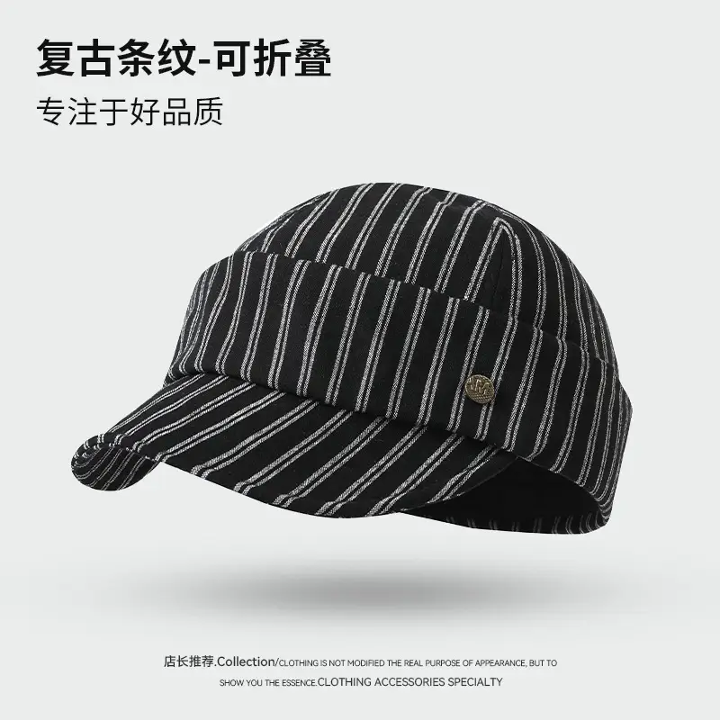 Korean Style Retro Striped Face Hat for Women Spring Autumn - Image 3
