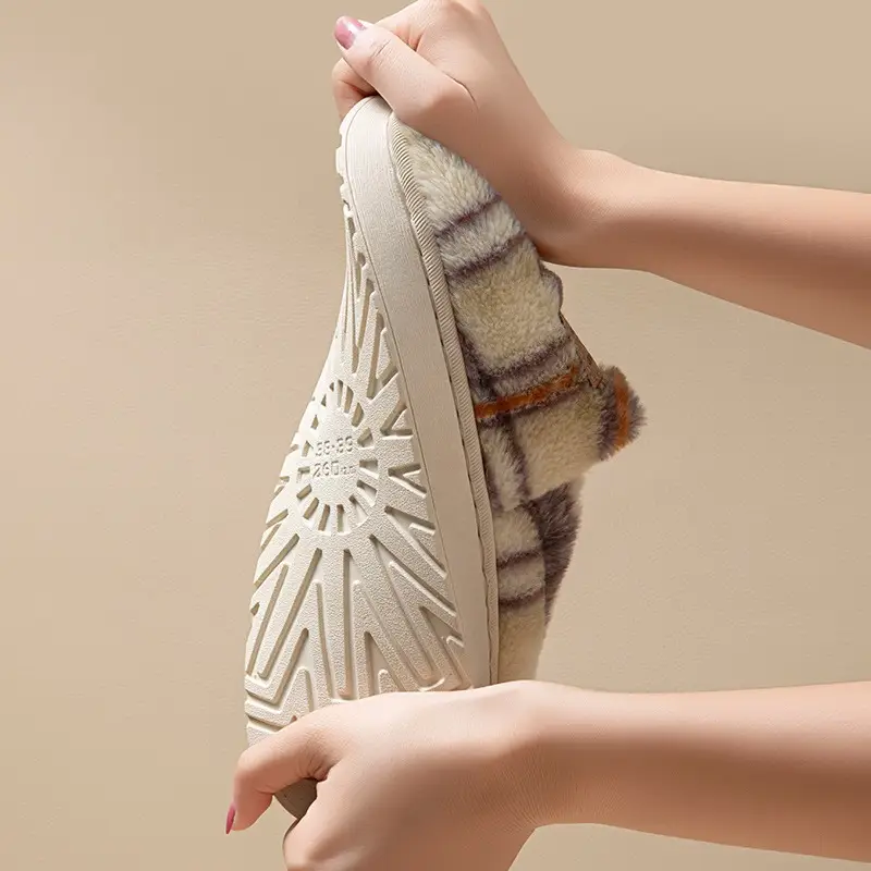 Women Cotton Plaid Slippers Warm Thick Winter - Image 8
