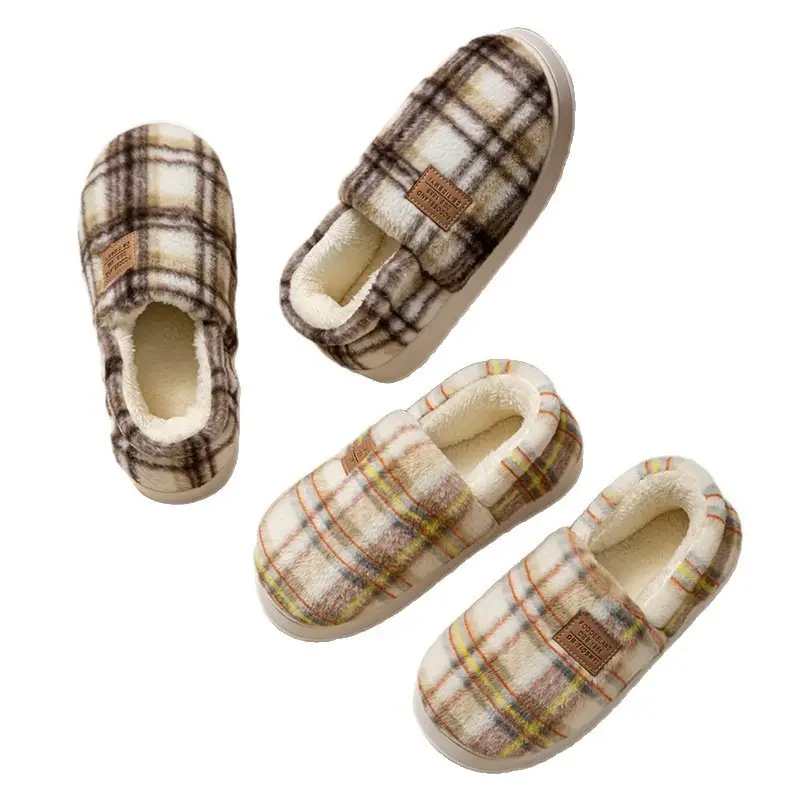 Women Cotton Plaid Slippers Warm Thick Winter - Image 10