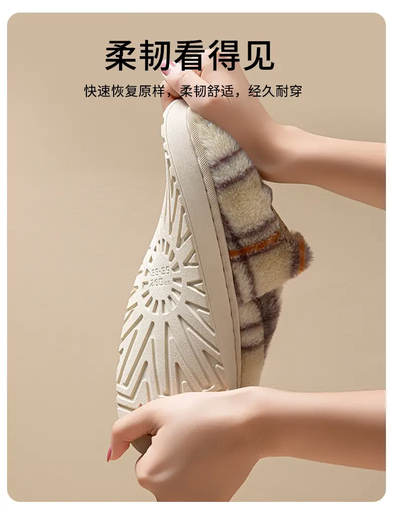 Women Cotton Plaid Slippers Warm Thick Winter — feature 9