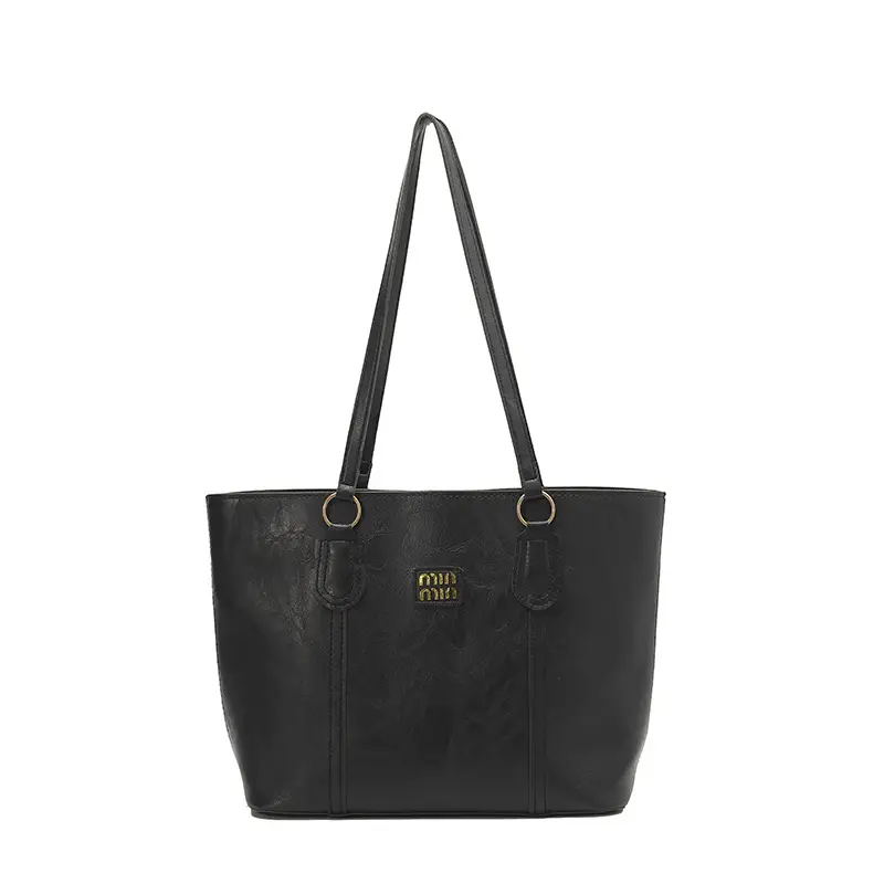 2025 Summer Women's Leather Tote Bag Black Brown