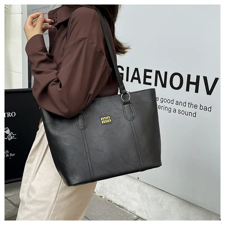 2025 Summer Women's Leather Tote Bag Black Brown — feature 16