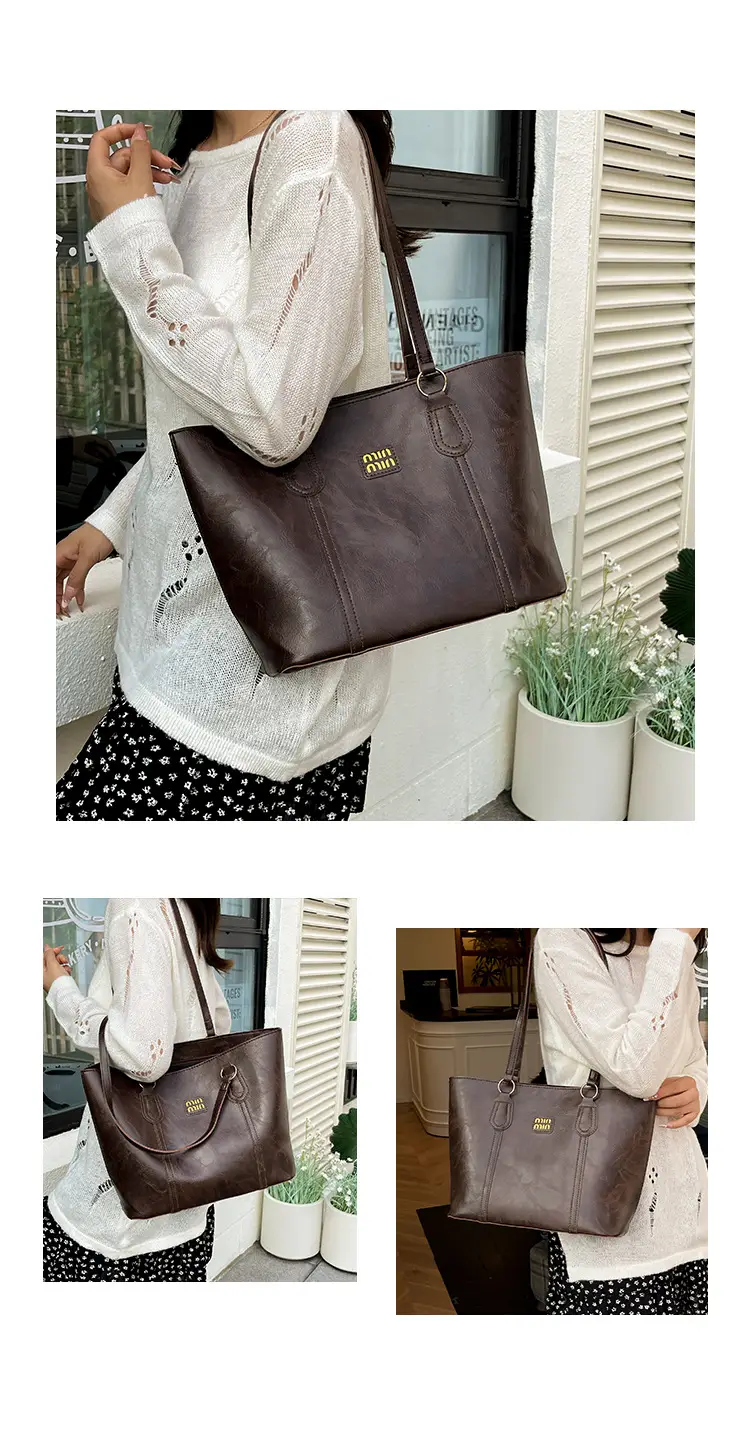 2025 Summer Women's Leather Tote Bag Black Brown — feature 20