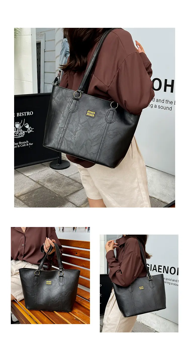 2025 Summer Women's Leather Tote Bag Black Brown — feature 21