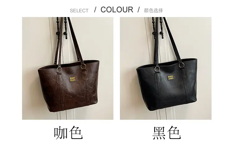 2025 Summer Women's Leather Tote Bag Black Brown — feature 3