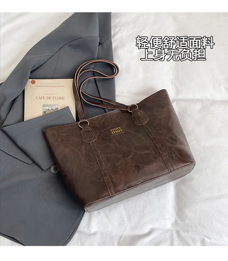 2025 Summer Women's Leather Tote Bag Black Brown — feature 4