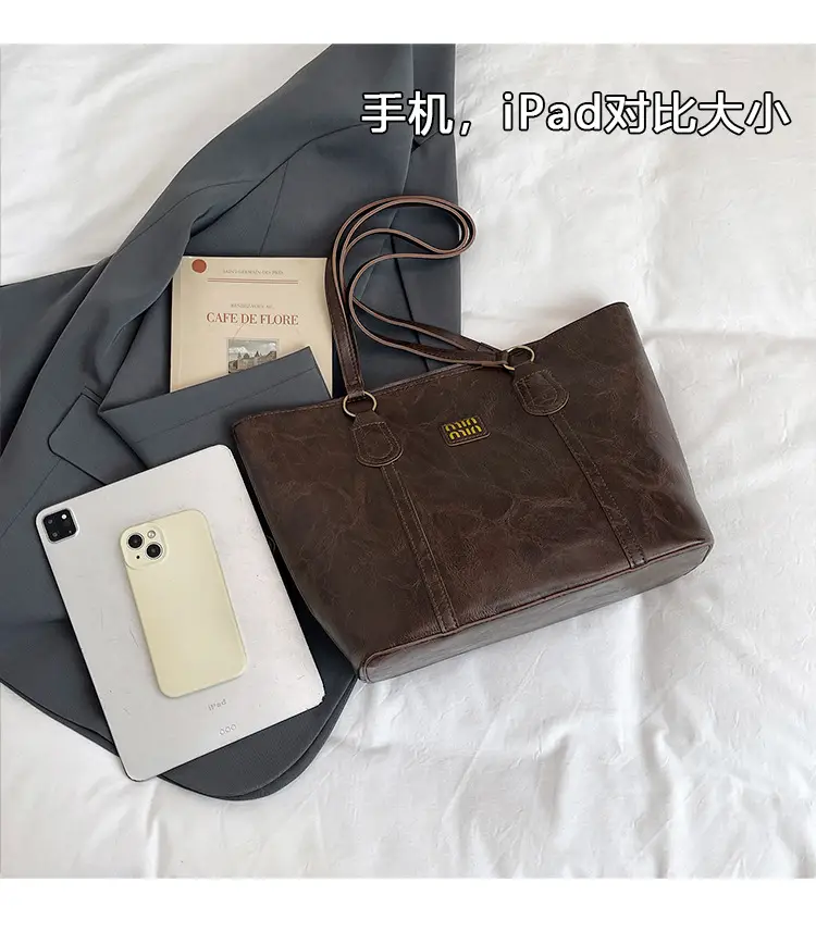 2025 Summer Women's Leather Tote Bag Black Brown — feature 5