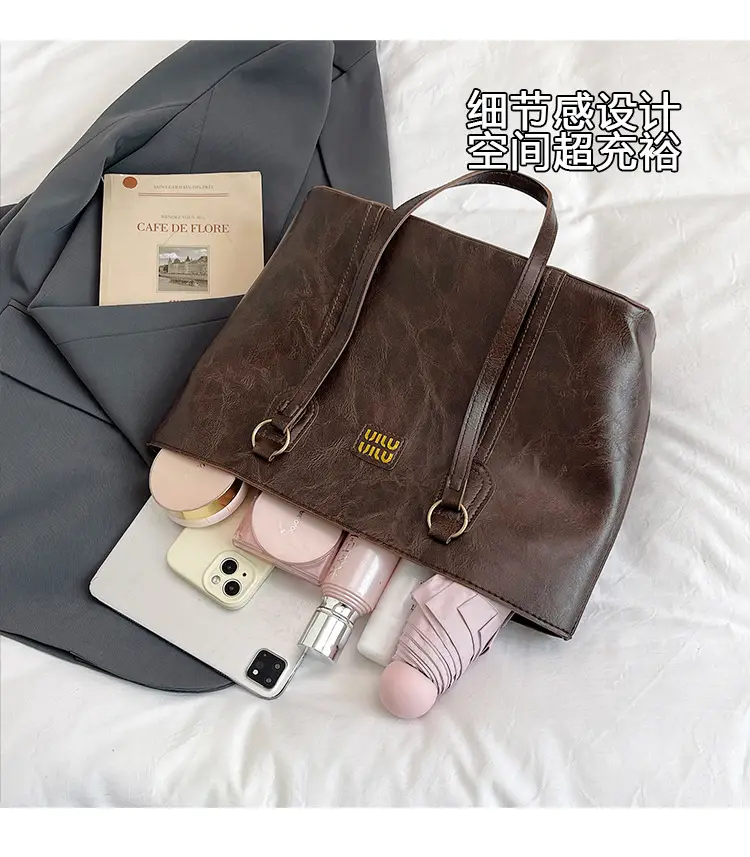 2025 Summer Women's Leather Tote Bag Black Brown — feature 6