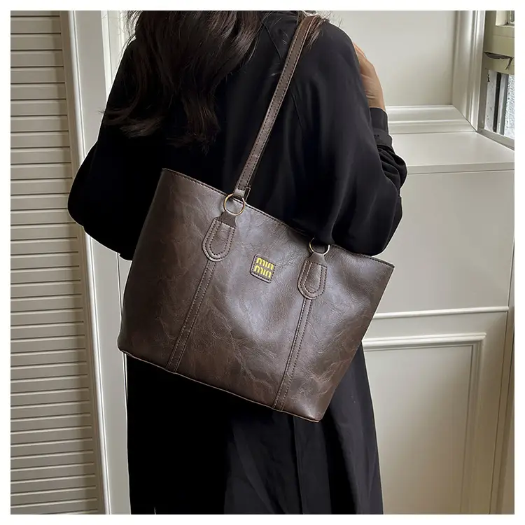 2025 Summer Women's Leather Tote Bag Black Brown — feature 8