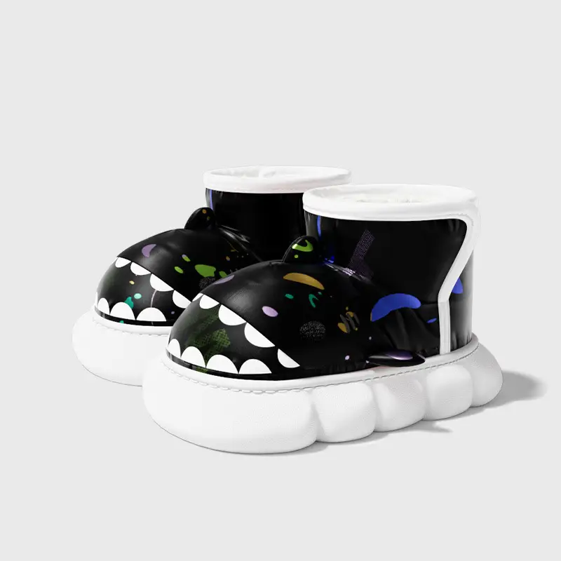 Kids Shark-Themed Cotton Boots Black White - Image 2