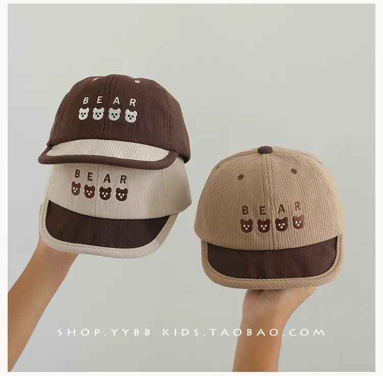 Baby Bear Print Baseball Cap Beige Brown Winter Windproof — feature 3