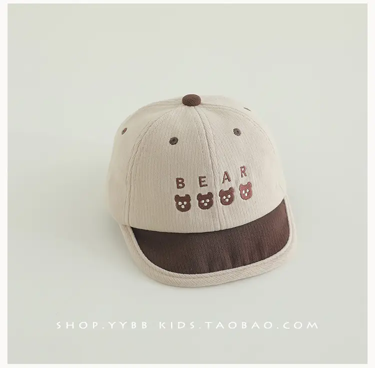 Baby Bear Print Baseball Cap Beige Brown Winter Windproof — feature 8