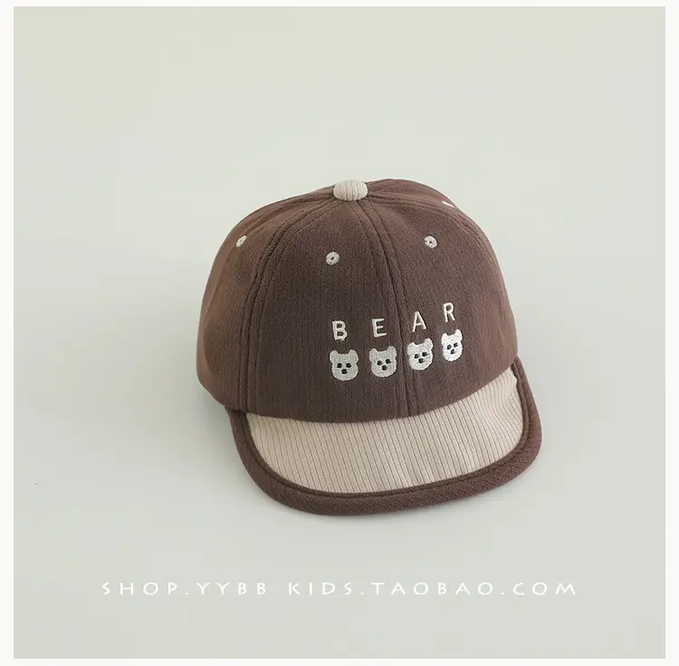 Baby Bear Print Baseball Cap Beige Brown Winter Windproof — feature 9