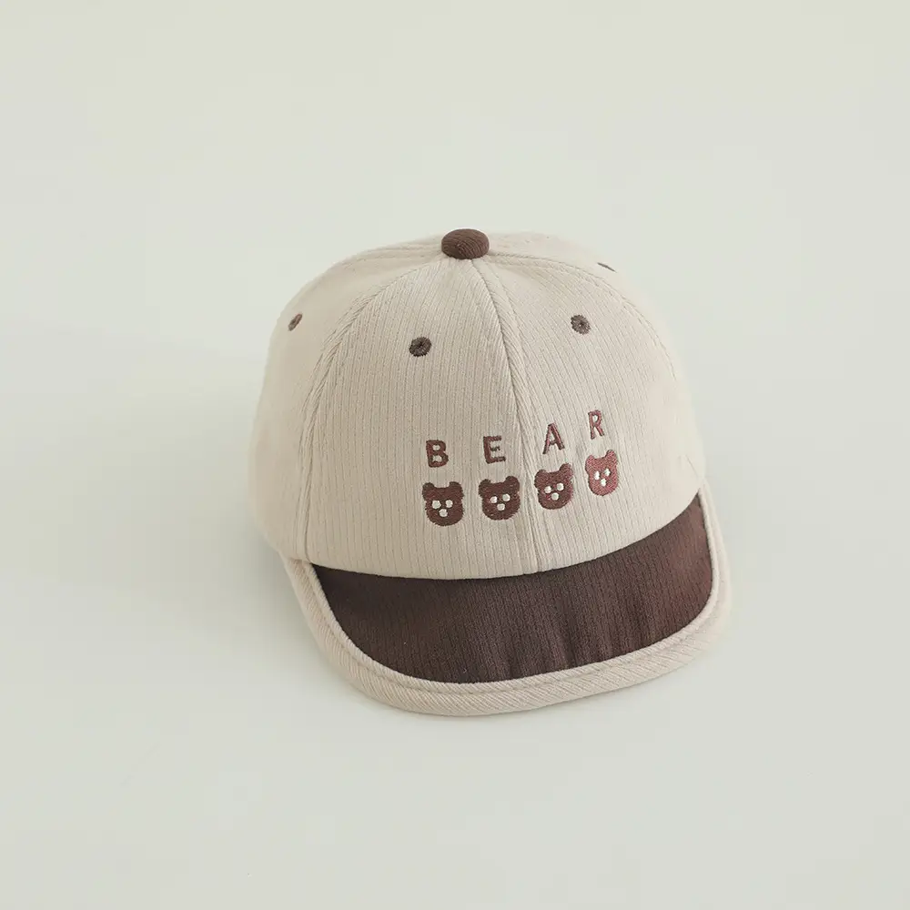 Baby Bear Print Baseball Cap Beige Brown Winter Windproof - Image 2