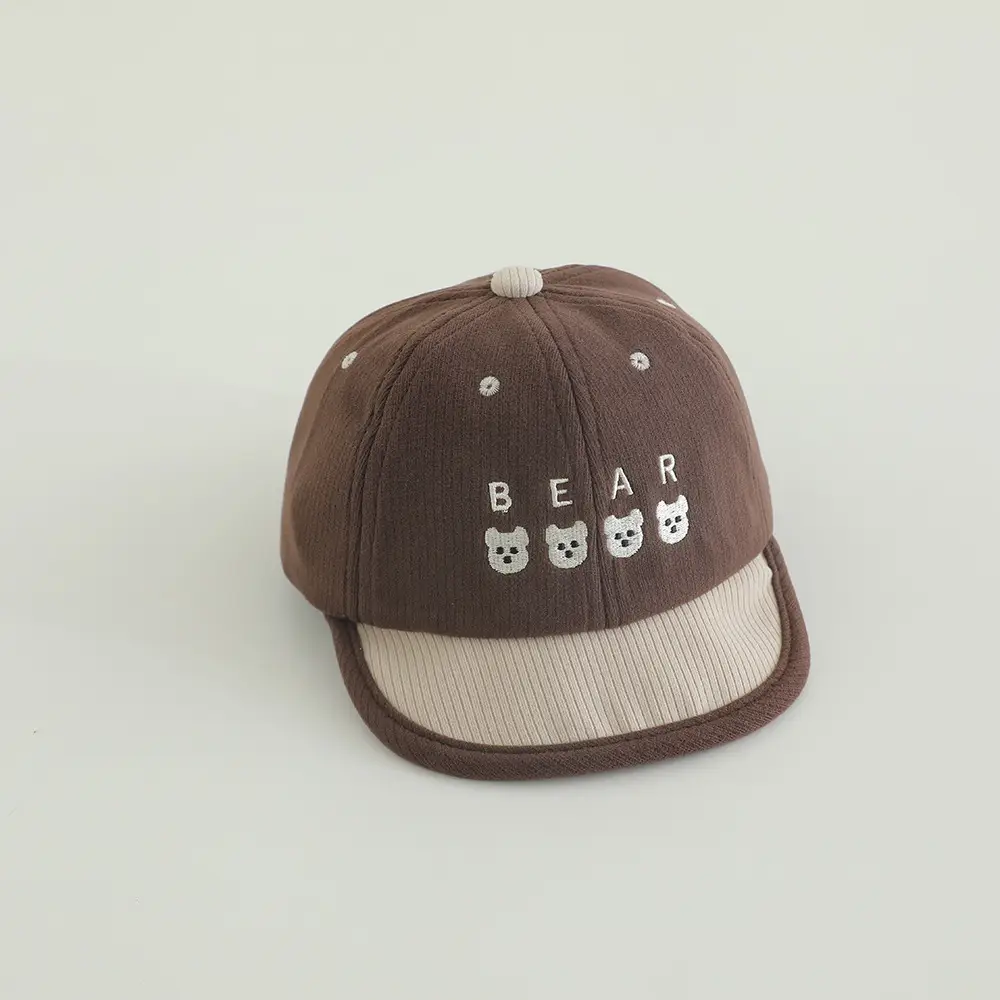 Baby Bear Print Baseball Cap Beige Brown Winter Windproof - Image 3