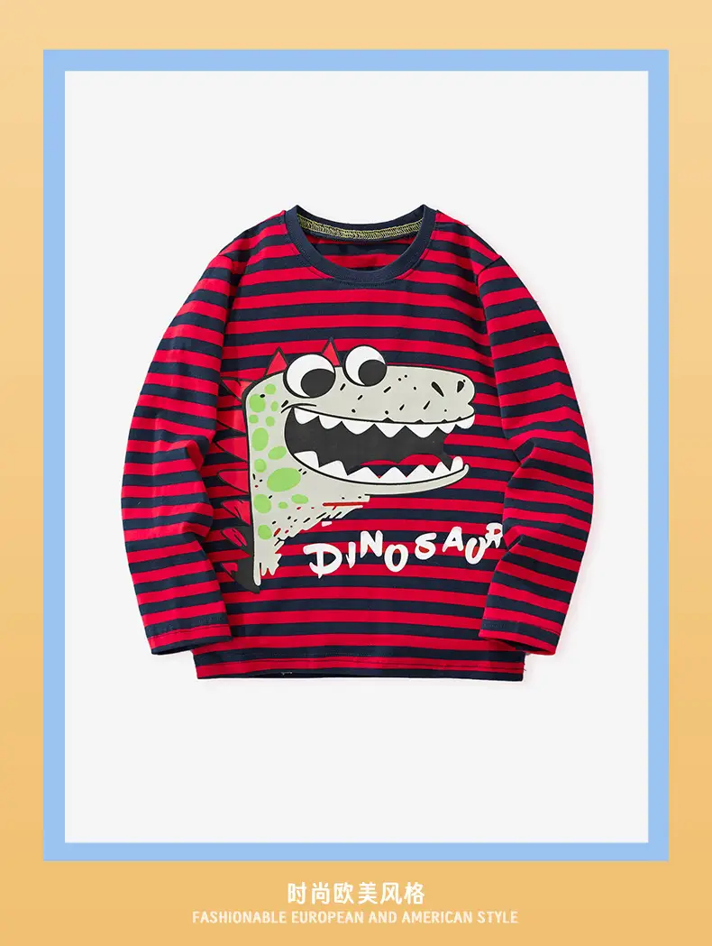Kids Striped Cotton T-Shirt Boys Autumn Winter — feature 3
